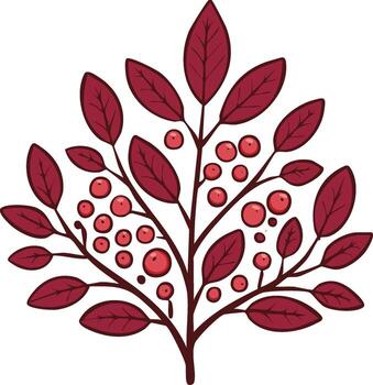 Stylized Red Berries and Leaves Branch Botanical Graphic Design Element vector
