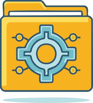 carpeta con un engranaje y conectado datos nodos simbolizando sistema ajustes y archivo administración vector