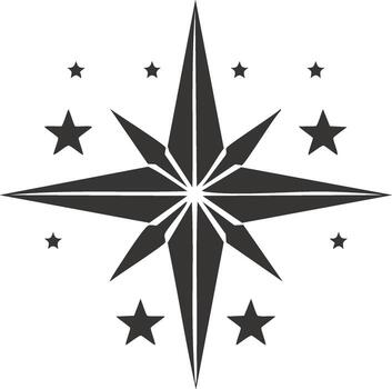 Geometric Illustration of a Starburst with Multiple Smaller Stars Around It in Dark Gray vector