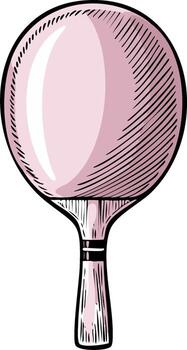 Close up of a pink ping pong paddle in a sketched style with hatching details vector