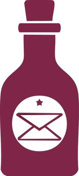 Stylish maroon bottle corked with an envelope and star icon for messaging concept vector