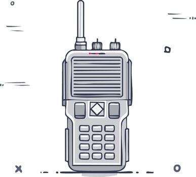 Isolated illustration of a portable handheld transceiver with buttons and antenna on a white background vector