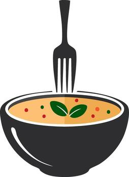 Stylized Bowl of Soup with Fork and Garnish vector