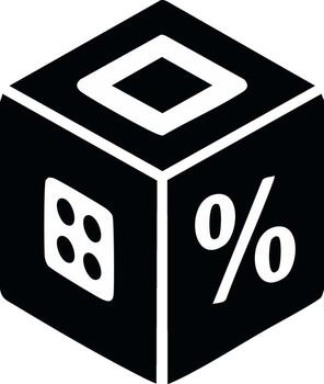 Game of chance icon with an isometric cube showing a dice face and percentage symbol vector