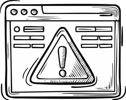 Digital interface warning sign with exclamation point in triangle sketch drawing vector