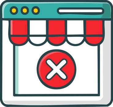 E-commerce shop window icon with a red cross symbol for website error or closure vector