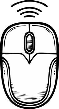 Wireless Computer Mouse Icon Doodle Style Connection Technology Equipment Navigation vector