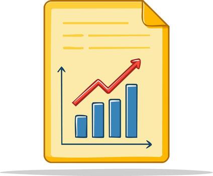 Cartoon document showing business growth chart with upward trend bars and line graph vector
