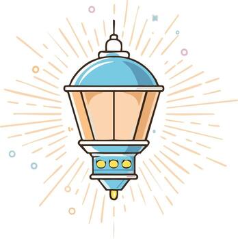 Stylized vintage lantern with glowing light rays and soft colorful circles vector