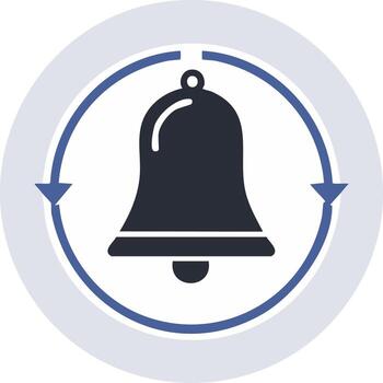 Digital notification alert bell icon with circular refresh or update arrows symbol vector