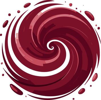 Abstract red swirl vortex with curved bands, a swirling pattern of motion and energy vector
