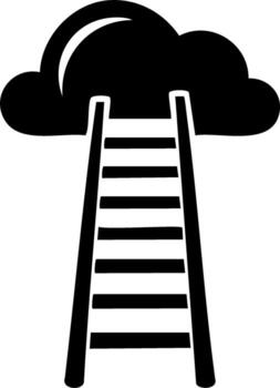 Ladder reaching into a cloud icon symbolizing ambition, goals, growth, and digital technology vector