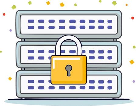 Data servers illustration with padlock, security concept for data protection and privacy, secured storage servers, information safety vector