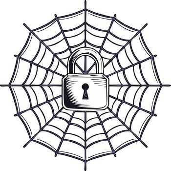 Internet Security Metaphor with a Locked Padlock on a Symmetrical Spider Web Illustration vector