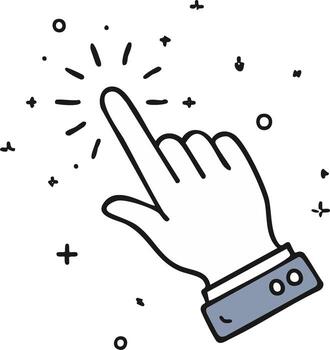 Doodle Hand Pointing Index Finger Touching Screen or Pressing Button Action vector
