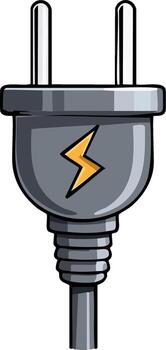 Grey two pin electrical power plug with yellow lightning bolt symbol cartoon illustration vector