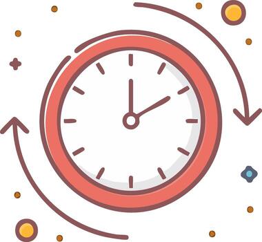 Clock icon with arrows depicting time passing or time management, flat design vector
