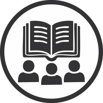 Group Learning Under Open Book Circle Icon Education and Knowledge Sharing vector