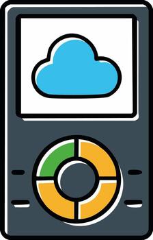 retro estilo portátil medios de comunicación jugador con nube símbolo en pantalla y controlar botón colocar, oscuro gris cuerpo color vector