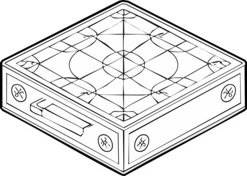 Doodle illustration of an isometric game board with a handle and ornate markings vector