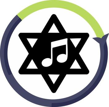 Star of David with music notes inside a circular arrow motif vector