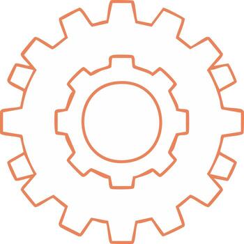 naranja contorno de dos anidado engranajes representando ingeniería, mecánica, y proceso. sencillo rueda dentada línea icono vector