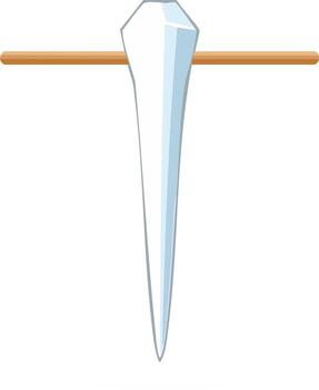 Cartoon icicle hanging from a roof or beam with a sharp point and blocky top vector