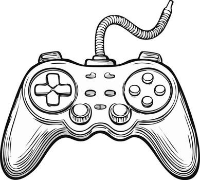 Sketch of a Game Controller with Cord, Buttons and Directional Pad vector