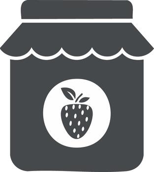Stylized jar of strawberry jam with round label simplicity in monochrome vector