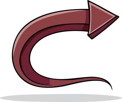Cartoon curved maroon arrow pointing right illustration vector