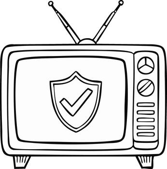 Clásico televisión mostrando un proteger con un cheque marca símbolo para seguridad y verificación vector