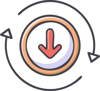 Circular arrows icon with a downward pointing arrow inside a circle symbolizing download or refresh actions vector