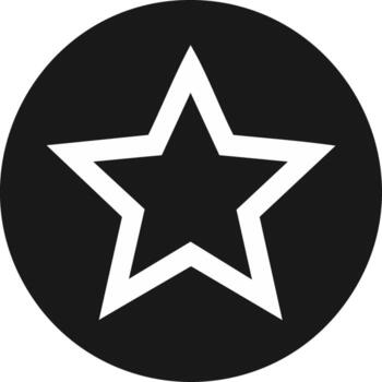 Stylized white five-pointed star icon centered within a black circle vector
