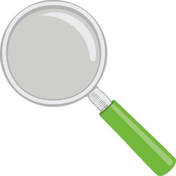 illustration of a simple magnifying glass with a green handle for searching and discovery vector