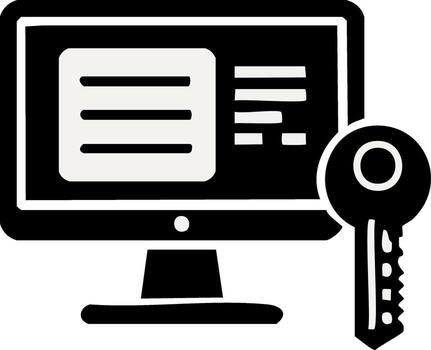 Computer Monitor with Key Icon Representing Digital Security and Access vector