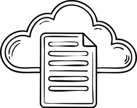mano dibujado nube red con documento archivo símbolo para digital datos almacenamiento y compartiendo vector