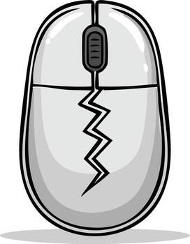 Broken computer mouse illustration with a zig zag crack and scroll wheel vector
