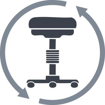 Rolling office stool with 360 degree swivel rotation circular arrow icon vector