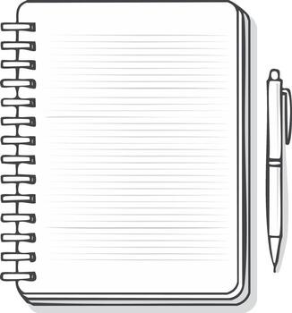 blanco forrado espiral cuaderno siguiente a bolígrafo, bosquejo ilustración estilo, Listo para notas y ideas vector