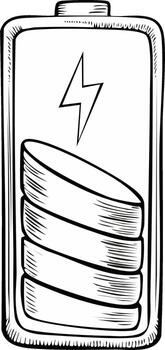 Hand Drawn Battery Icon with Lightning Bolt Symbol and Charge Level Indicator vector