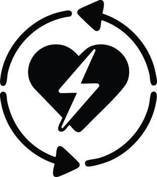 Dynamic heart lightning bolt icon with cycle arrows, representing vitality and power vector