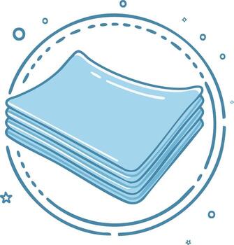Stack of Pale Blue Square Napkins in a Dotted Circle Border Graphic Icon vector