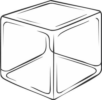 Stylized outline drawing of a transparent cube, an ice cube with soft rounded edges, minimal art vector