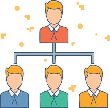 Organization Chart with People in Hierarchical Structure and Workflow Diagram vector