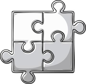 Four connected puzzle pieces illustration representing solution connection concept vector