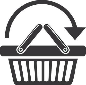 Repeat Purchase Shopping Basket Icon with Arrow for Adding to Cart vector