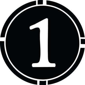 Digit one in a stylish black circular icon with white border marks high contrast graphic design vector