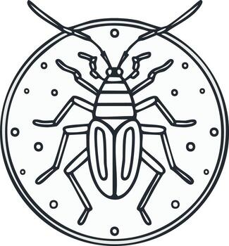 Stylized insect icon with intricate linework and circular border vector