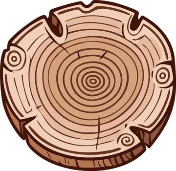 Stylized cartoon cross section of a tree trunk with visible growth rings and unique bark texture vector