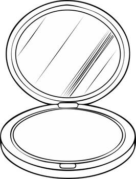 Open oval compact mirror with reflective surface line drawing vector